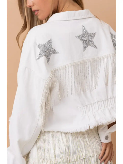 Rhinestone Fringe Jacket - White Rodeo Outfit