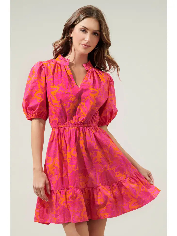 orange and pink mini dress Marissa Poplin X-Large product_family:BEBE2218 May be worn with Color:Bosque Strapless Ruffle Asymmetrical Maxi