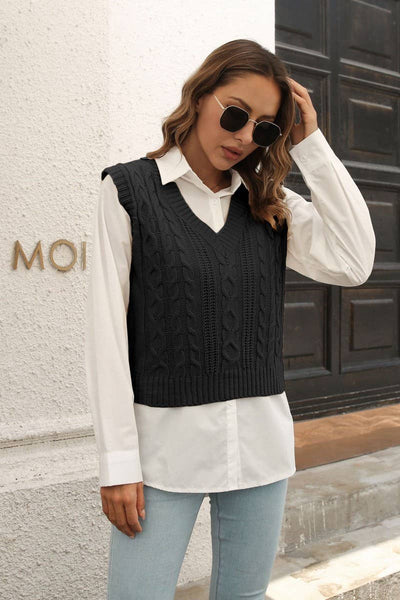 Cable Knit Sweater Vest - Black – Karden Lane