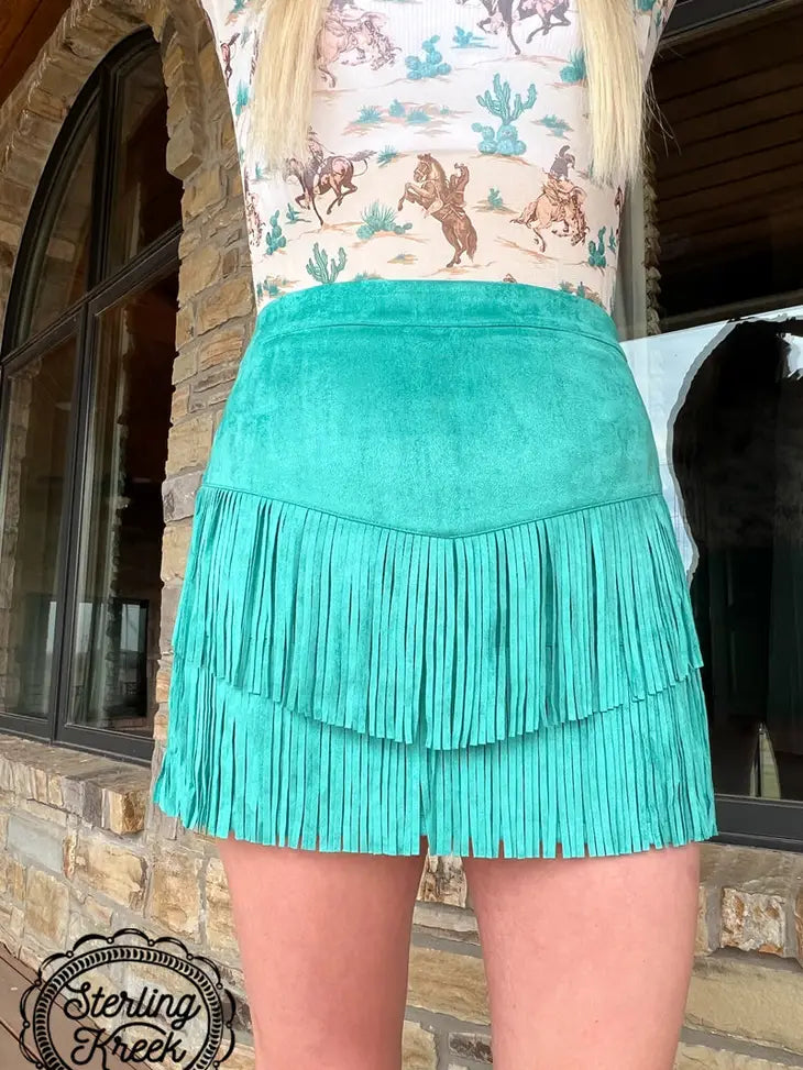 Fort Worth Fringe Mini Skirt - Turquoise Rodeo Outfit – Karden Lane