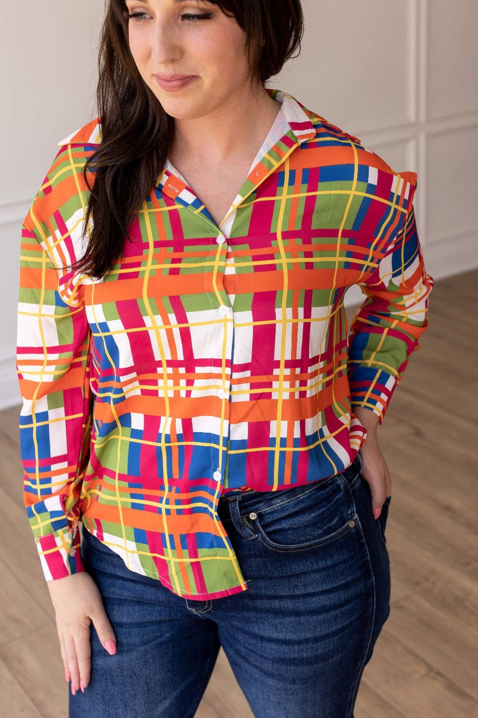 The Cathryn Plaid Button Down Top