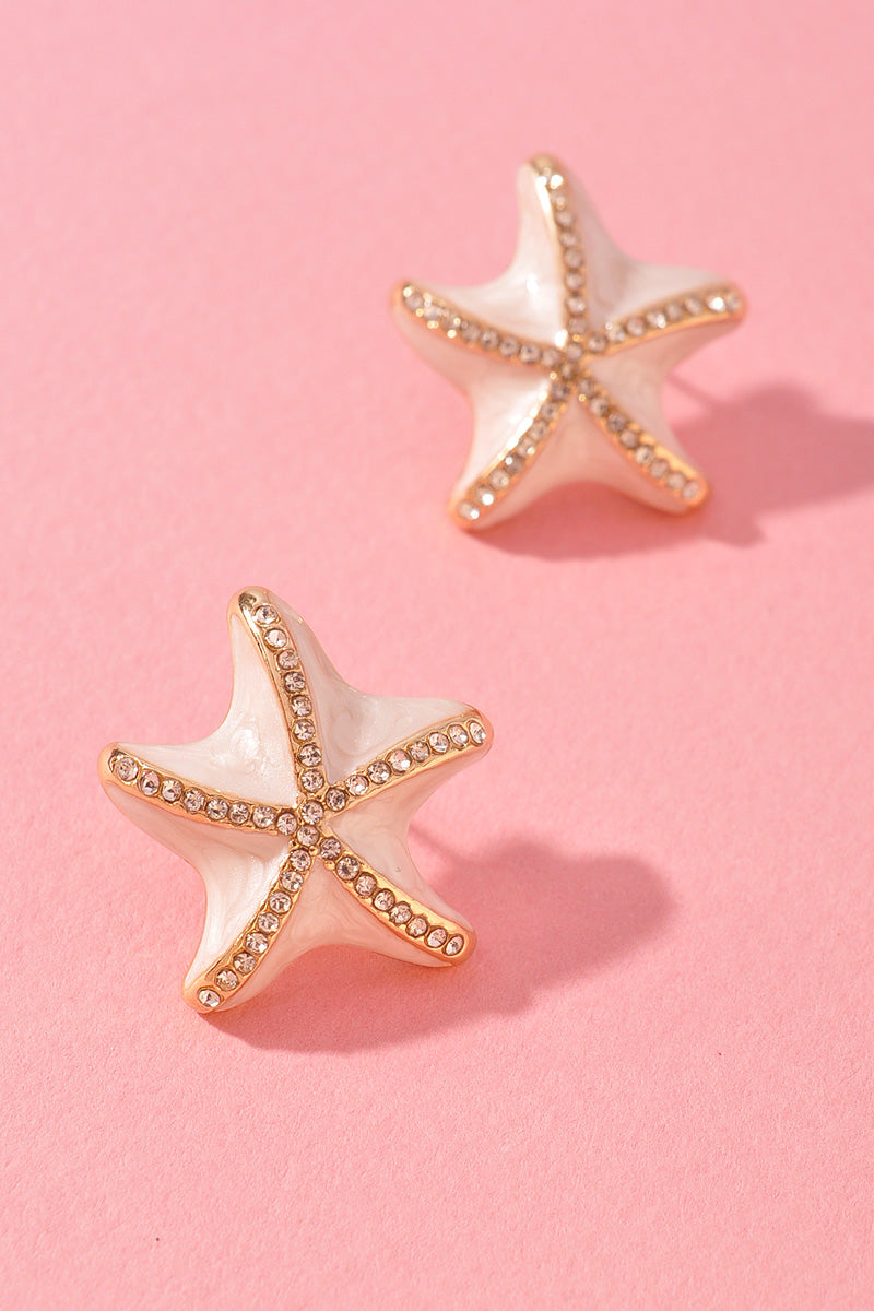 Starfish Stud Earrings - White