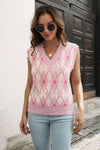 Jacquard Diamond Sweater Vest - Pink