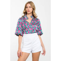 Patterned Puff Sleeve Top
