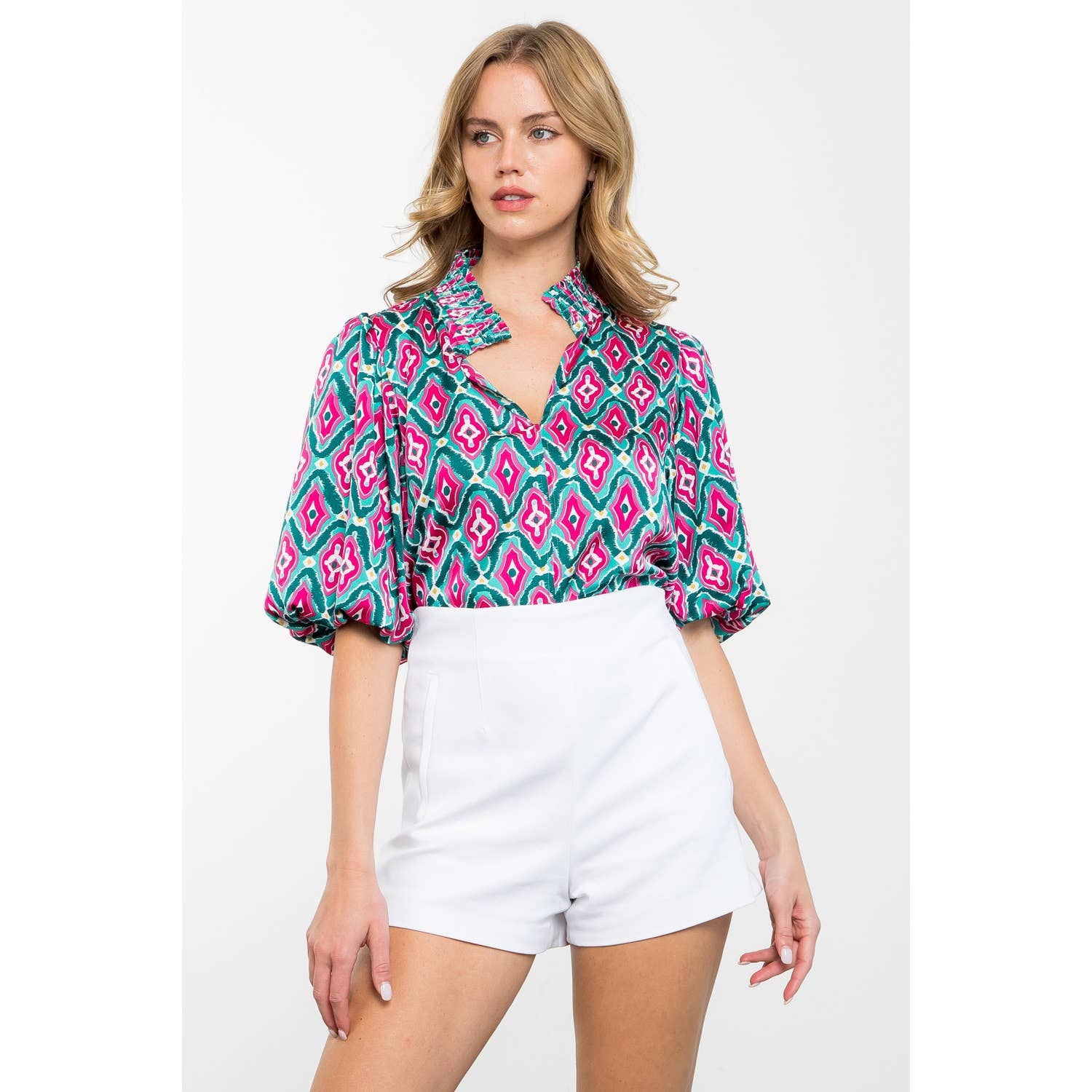 Patterned Puff Sleeve Top