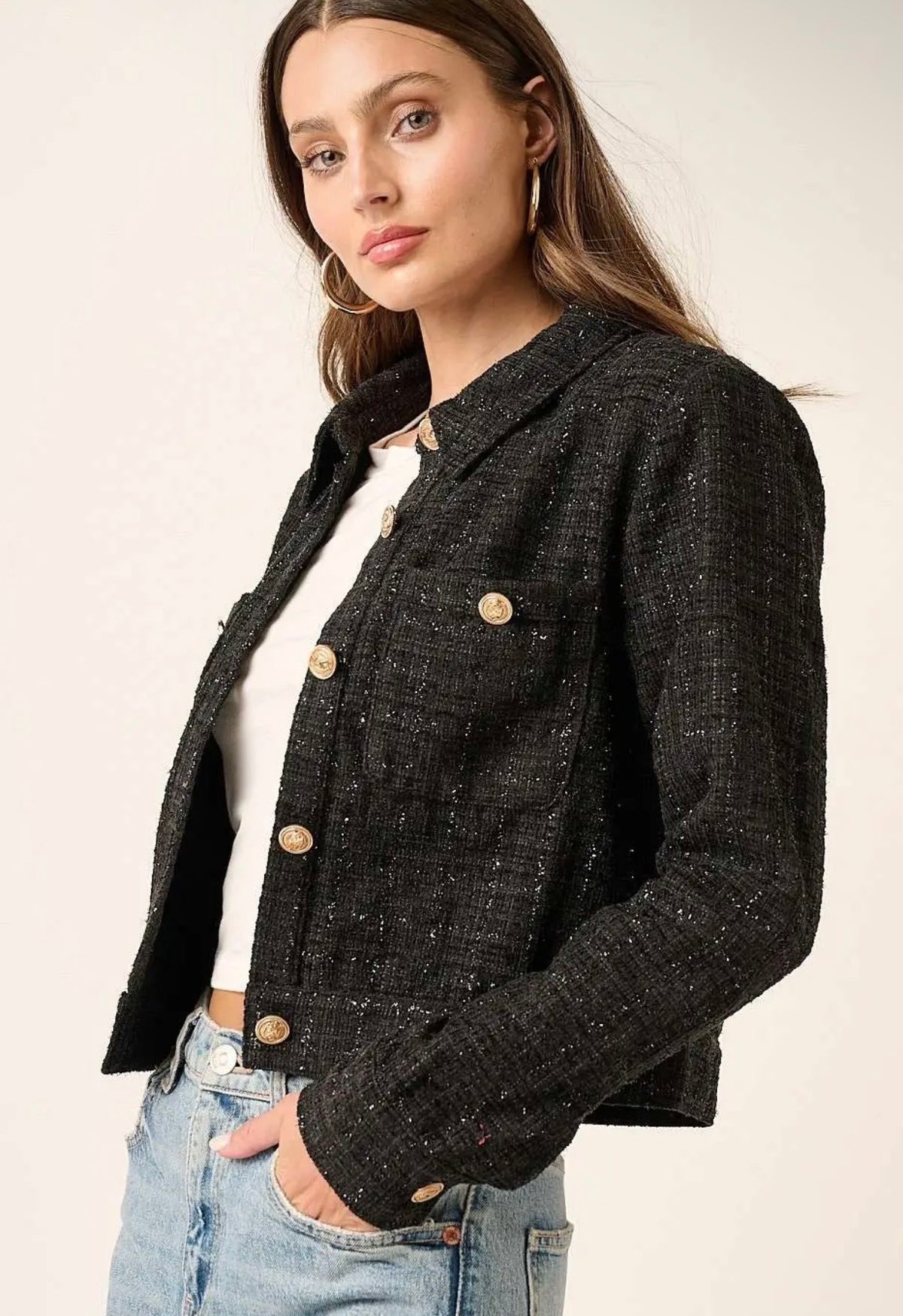 Blair Tweed Cropped Jacket - Black