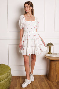 Cherry Mini Dress - White