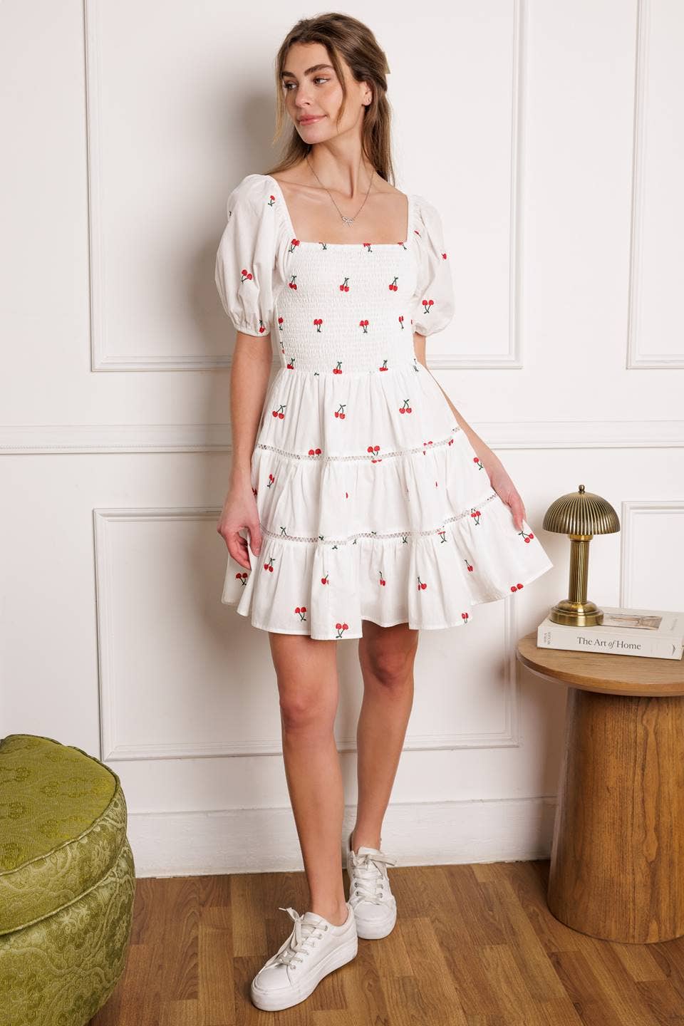 Cherry Mini Dress - White