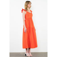 Tiered Poplin Maxi Dress - Orange