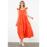 Tiered Poplin Maxi Dress - Orange