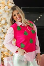 Sequin Tree Vest - Hot Pink