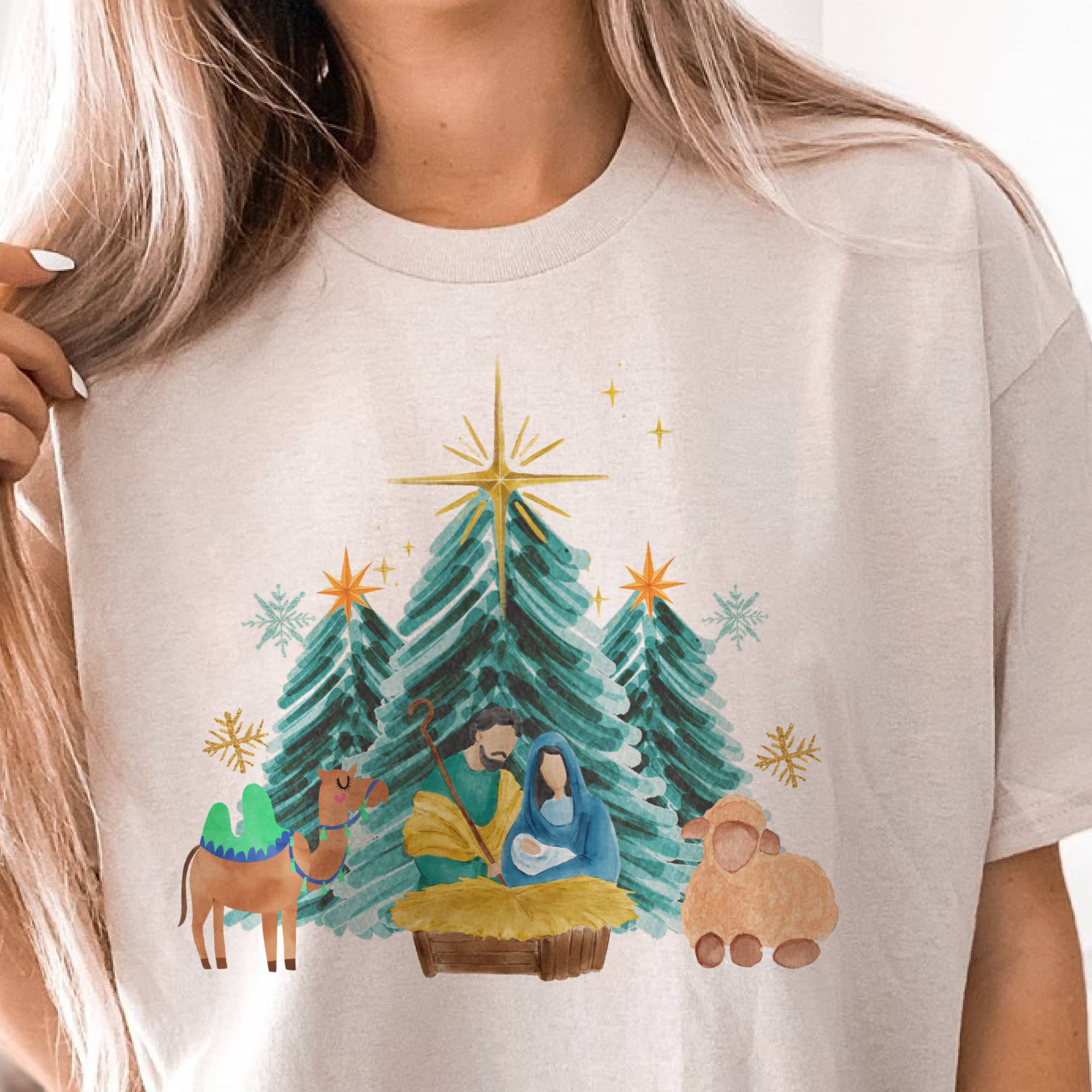 Nativity Christmas Tee - Cream