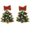 Christmas Tree Beaded Earrings - Bow