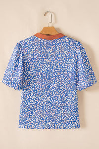 Leopard V-Neck Puff Sleeve Blouse