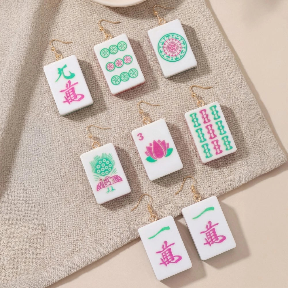 Mahjong Tile Earrings - Green