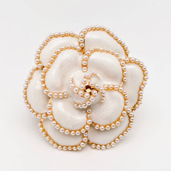 Pearl Enamel Brooch - White