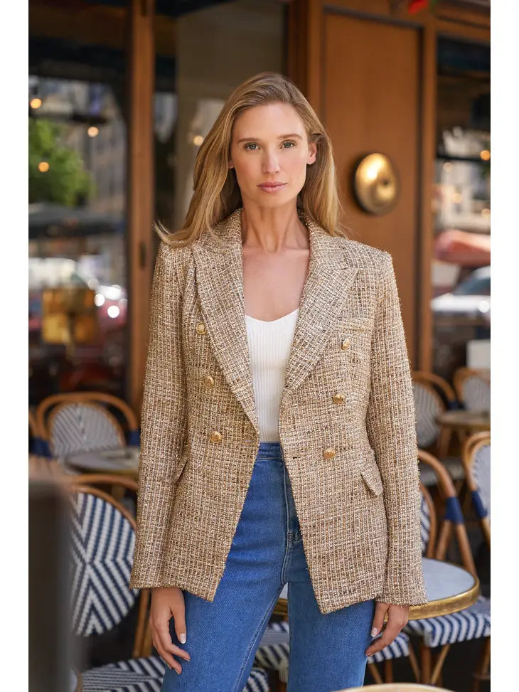 Natasha Tweed Fitted Blazer - Gold