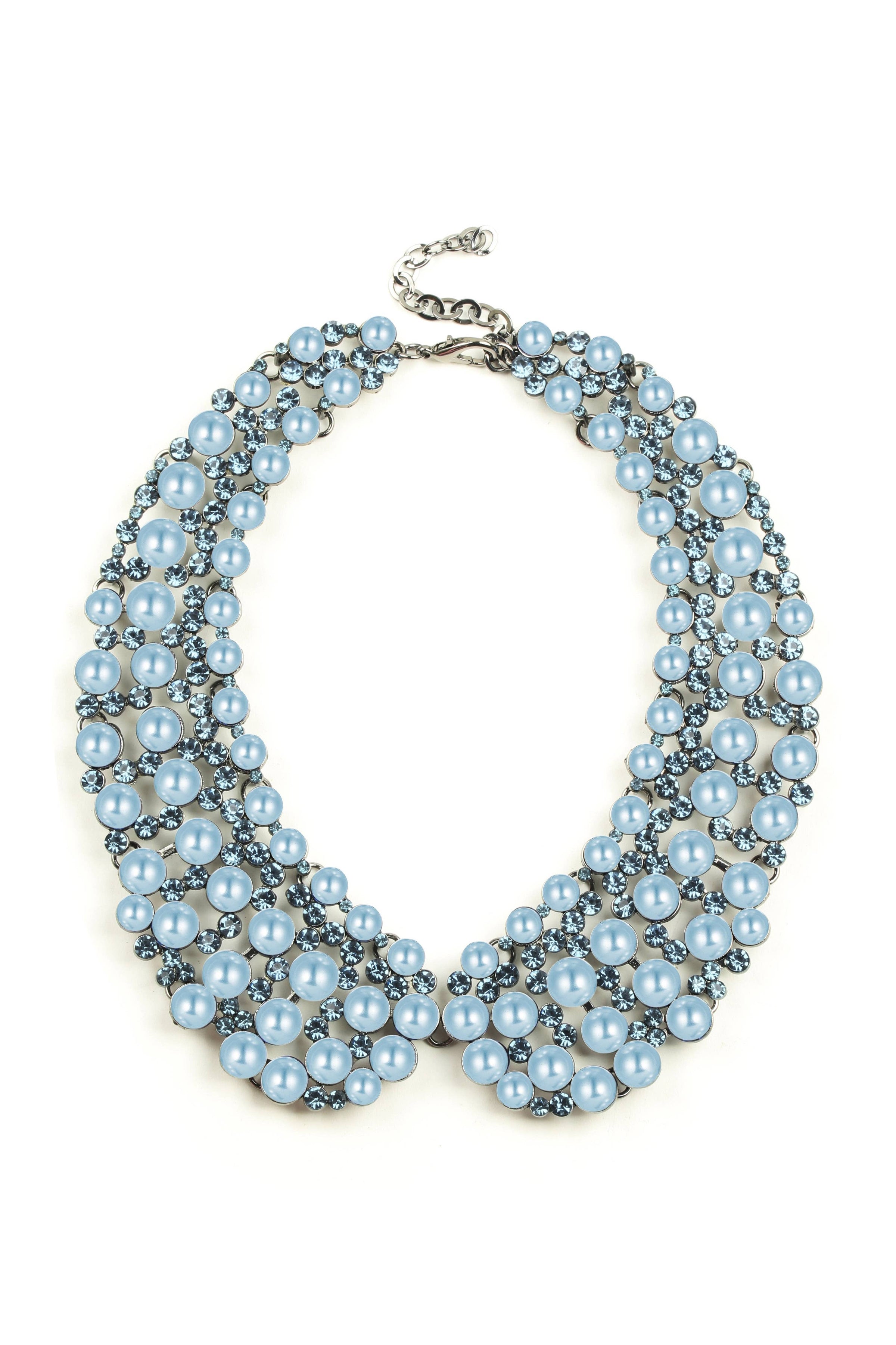 Blue Pearl Collar Necklace - Light Blue