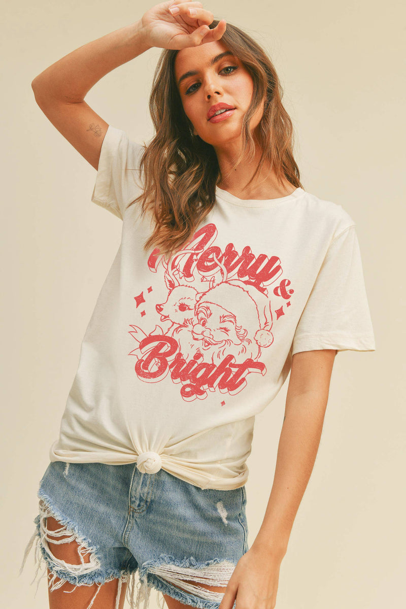 Merry Bright Graphic Tee Vintage White