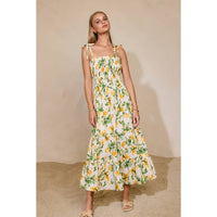 Lemon Tie Shoulder Tiered Dress