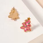 Christmas Tree Stud Earrings - Pink