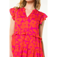 Floral Tiered Dress - Red