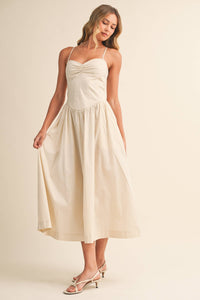 Popline Sweetheart Midi Dress - Beige