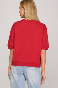 Plaid Bow Knit Top - Red