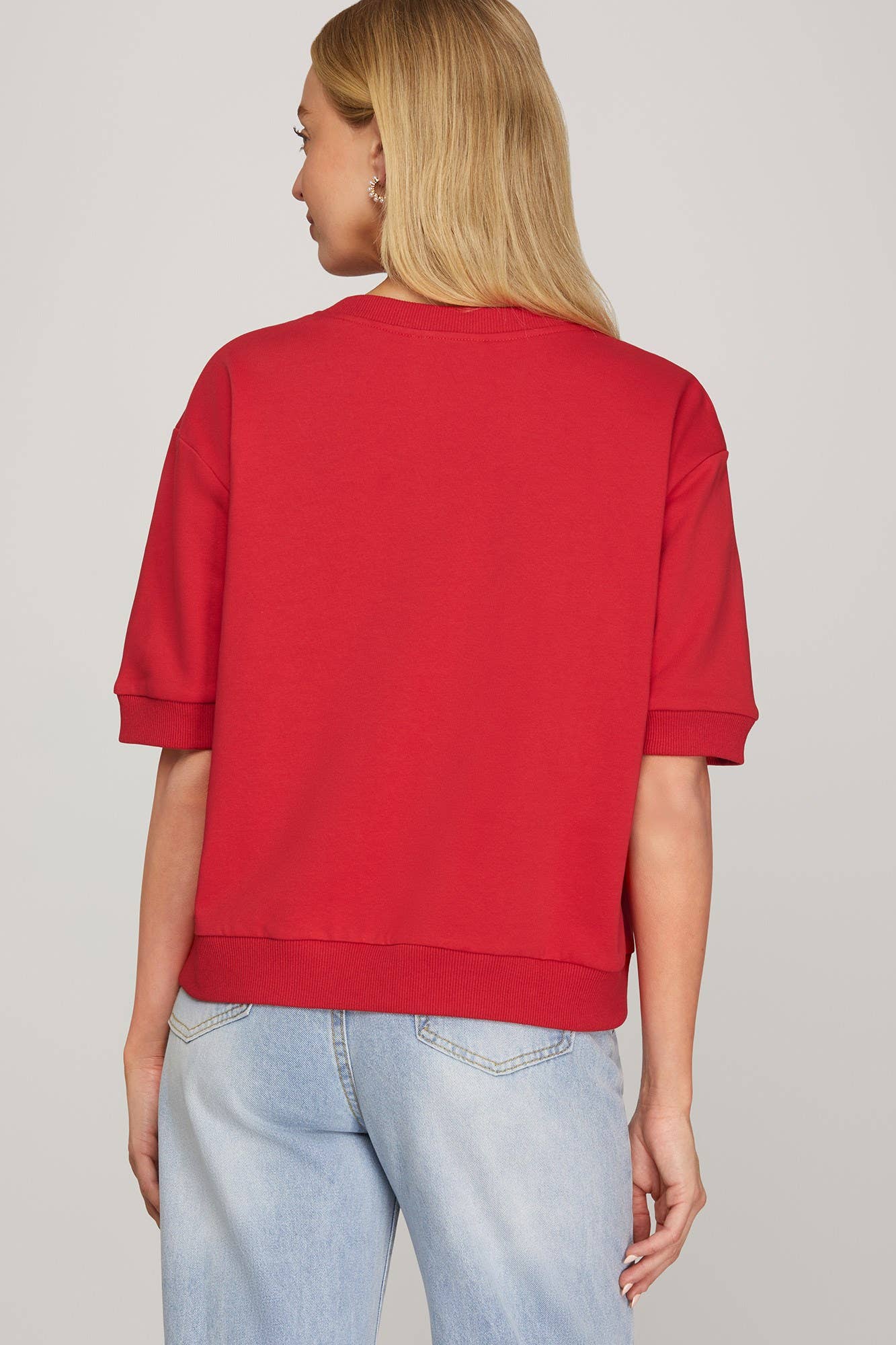 Plaid Bow Knit Top - Red