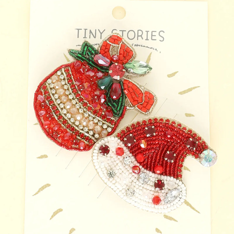 Santa Hat Beaded Brooch Pin Set