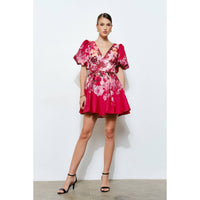 Floral Puff Sleeve Mini Dress - Floral Red