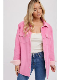 Corduroy Button Up Shacket - Pink