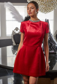 Rhinestone Velvet Mini Dress - Red
