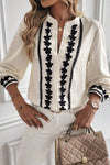 Floral Embroidered Stand Neck Blouse - Beige