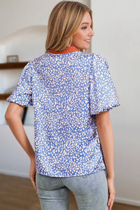 Leopard V-Neck Puff Sleeve Blouse