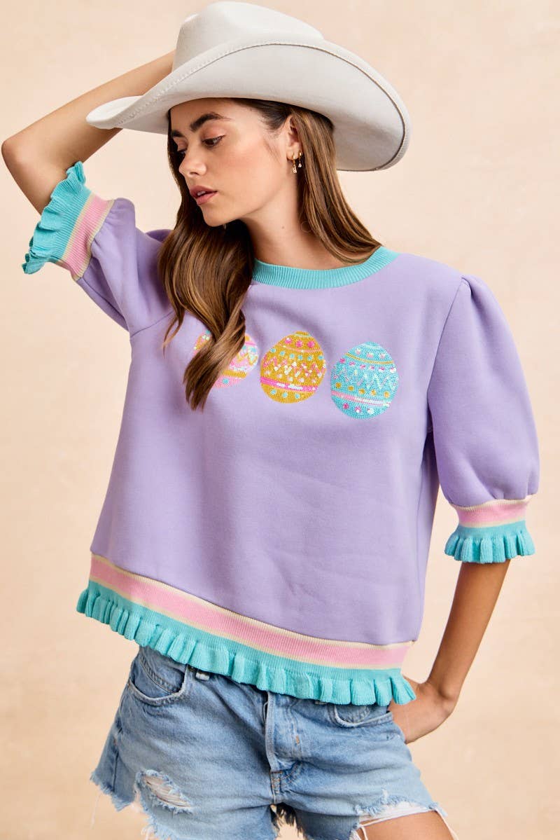Easter Egg Puff Sleeve Top - Lavender