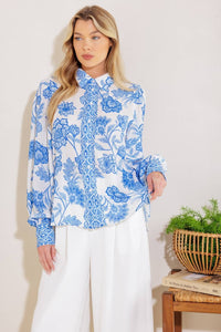 Floral Button Up louse - Blue