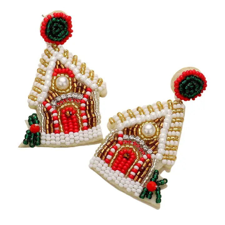 Gingerbread House Beaded Earrings