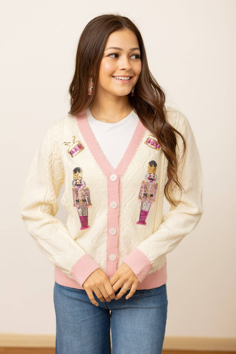 Nutcracker Sequin Cardigan - Beige/Pink