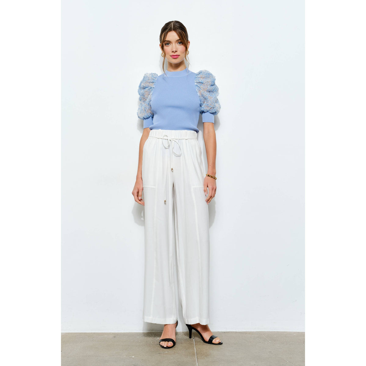 Floral Puff Sleeve Top - Blue
