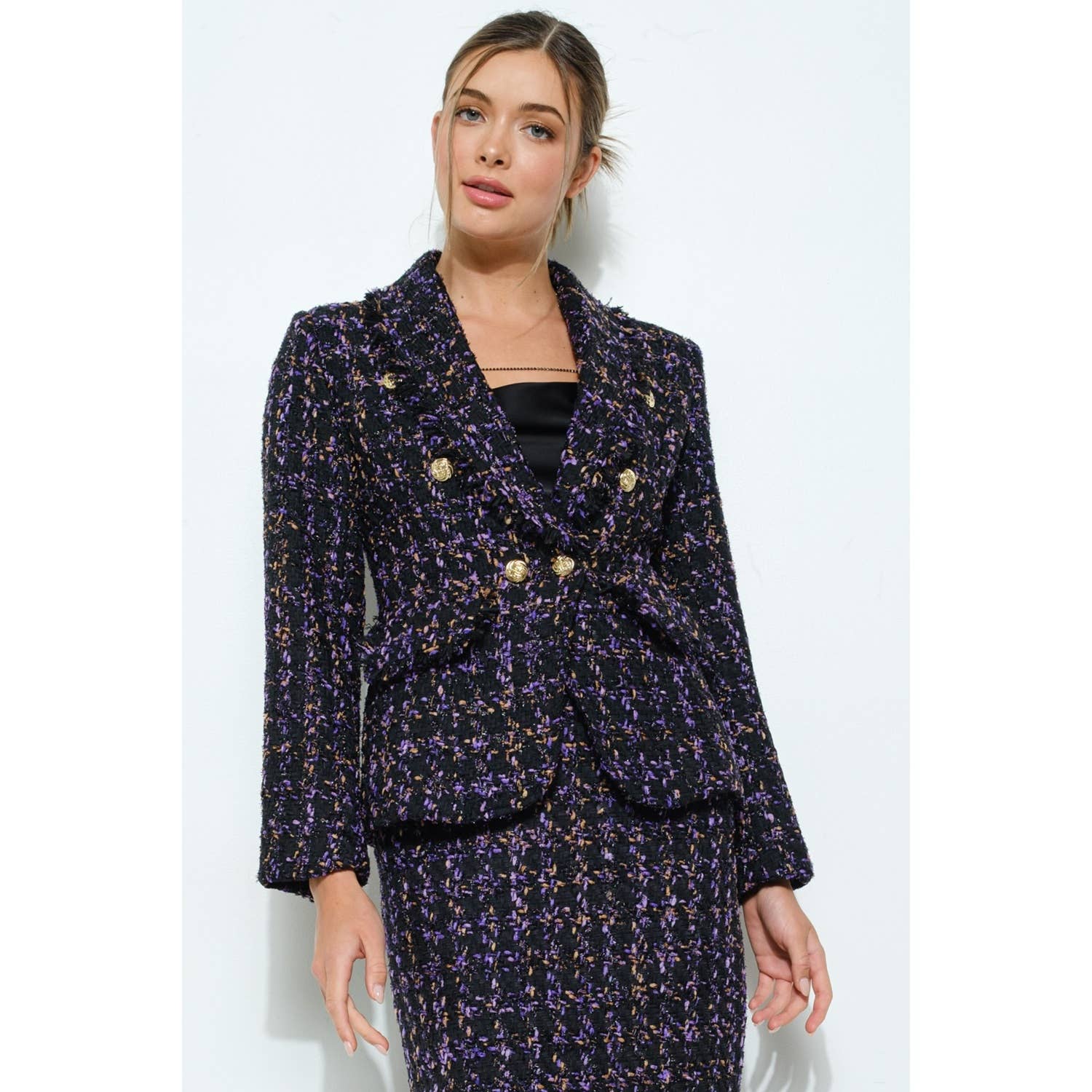 Natasha Tweed Blazer - Black/Purple