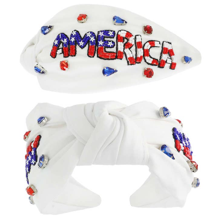 America Beaded Headband - Red