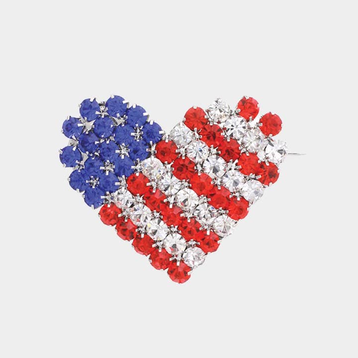 American Flag Heart Brooch