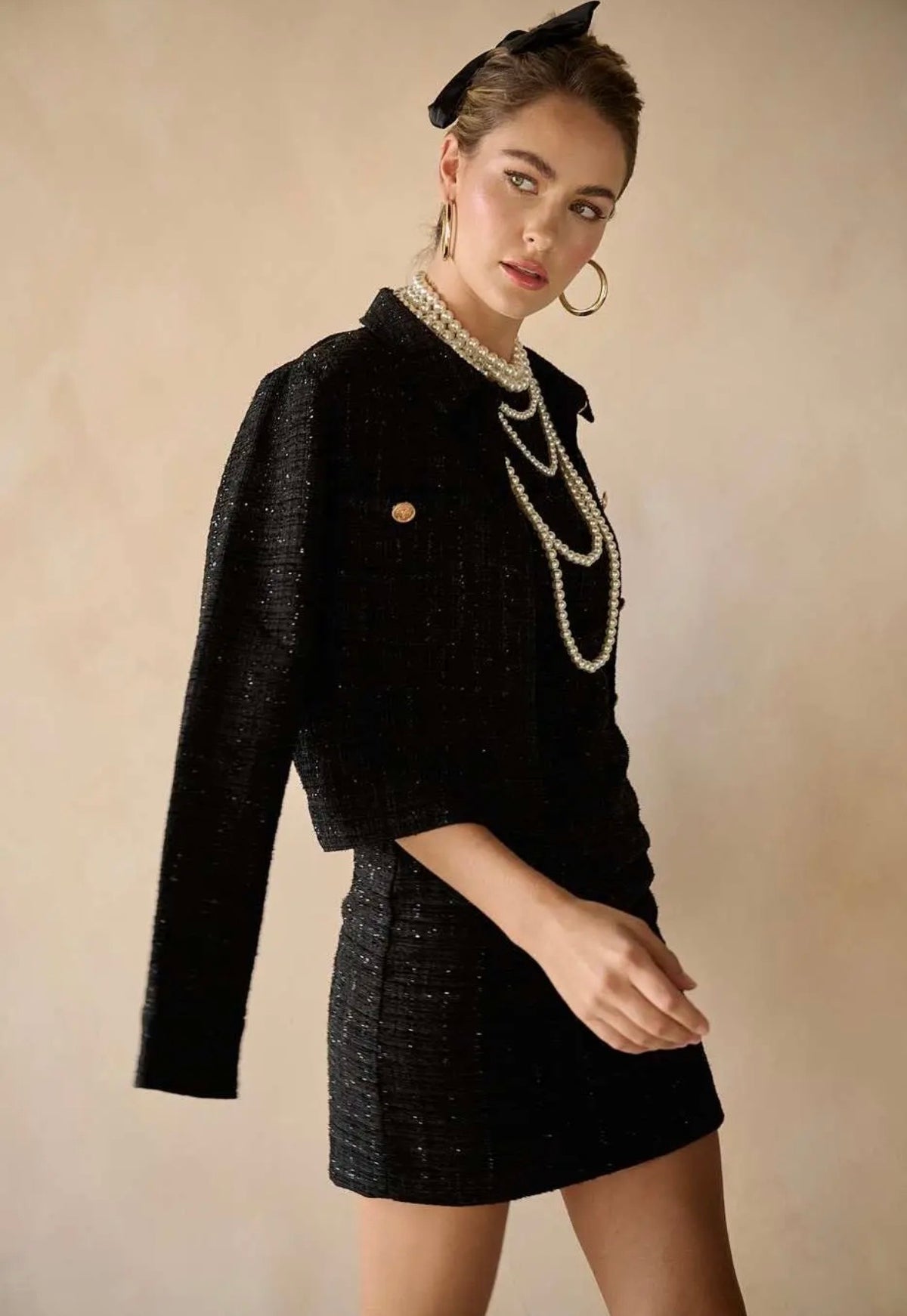 Blair Tweed Cropped Jacket - Black