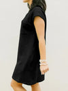 Textured Cap Sleeve T-shirt Dress - Black