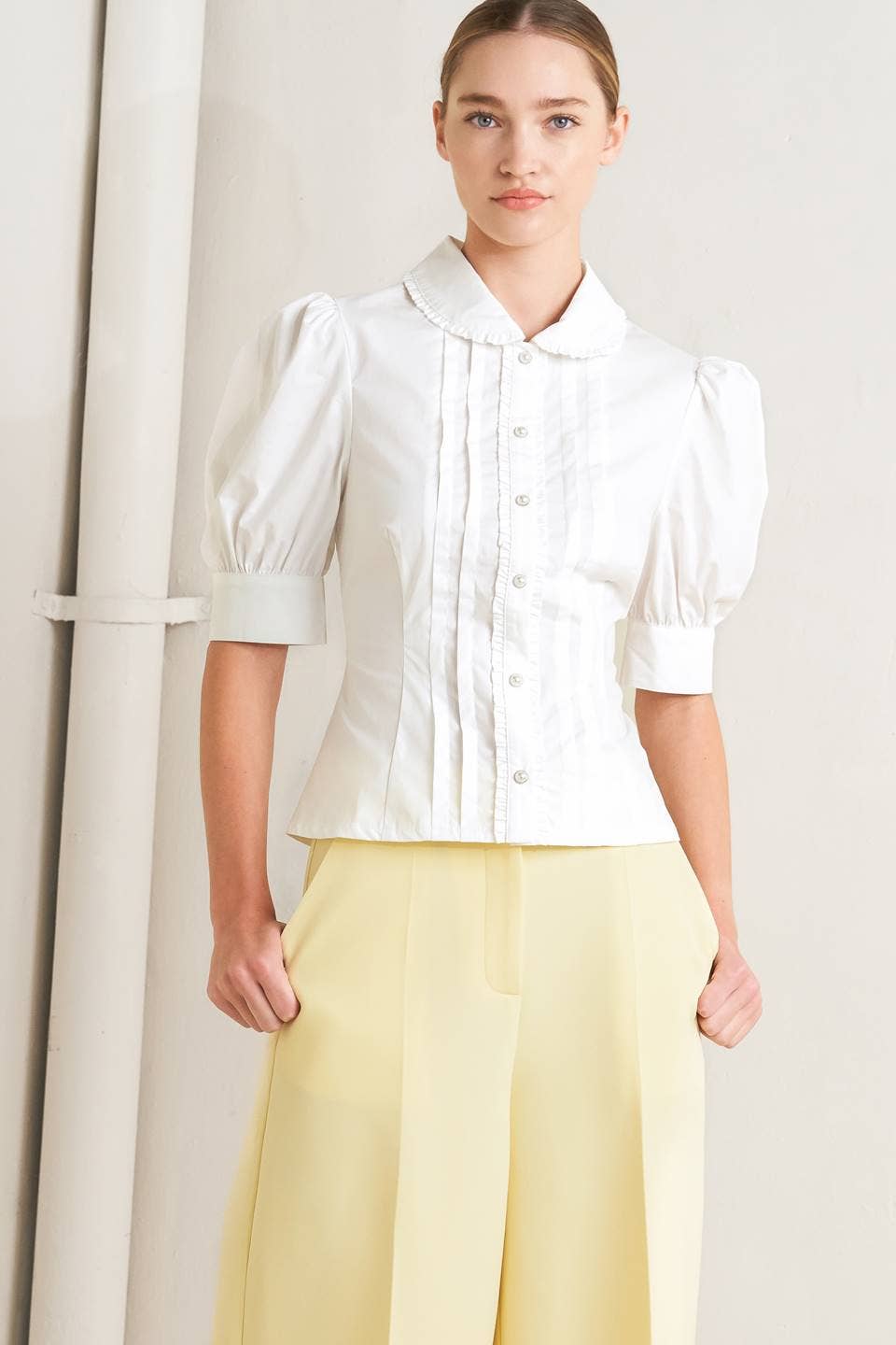 Puff Sleeve Button Up Blouse - White