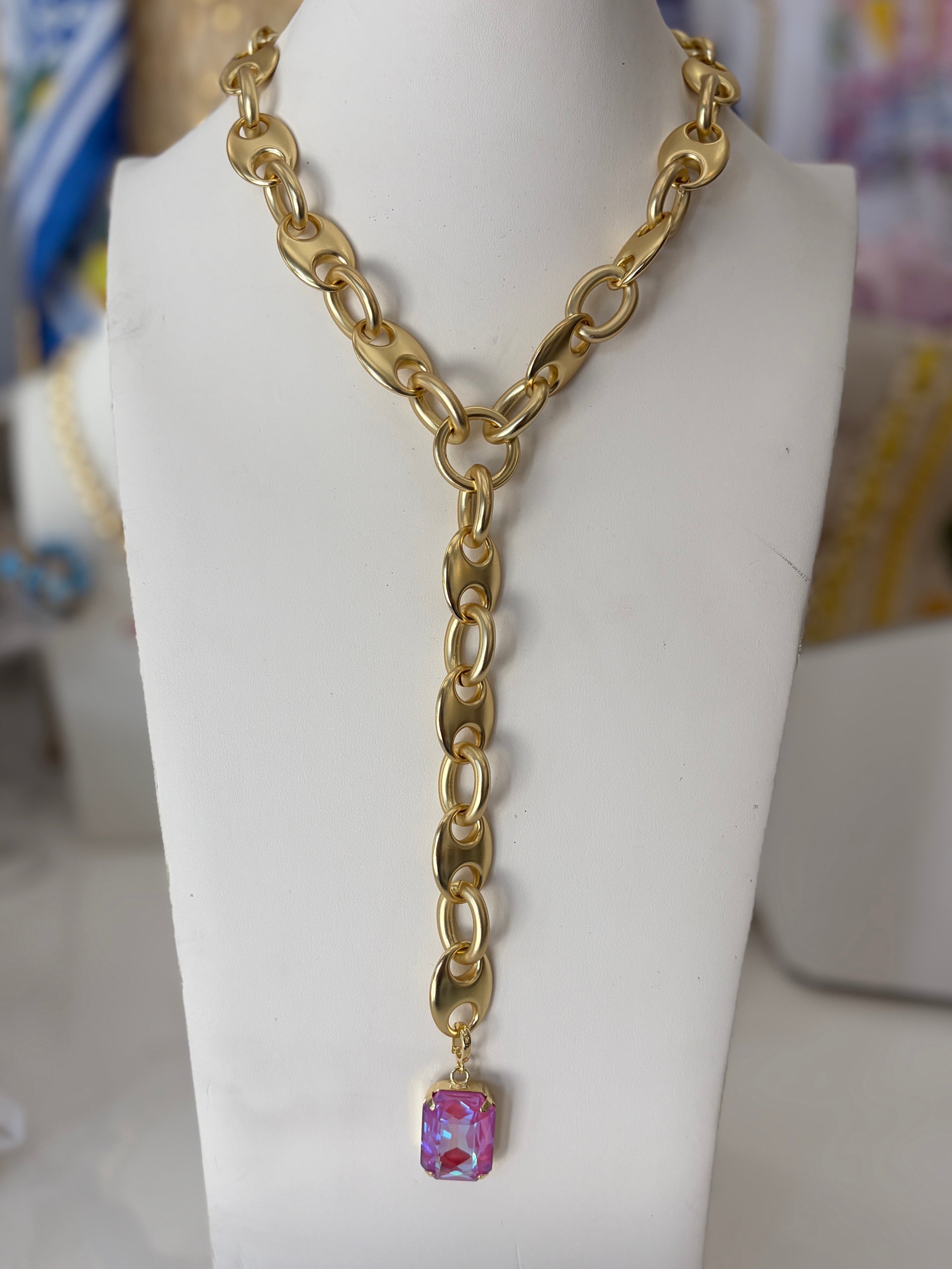 Crystal Vault Pendant Drop Necklace - Purple