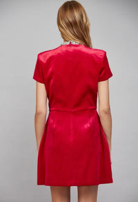 Rhinestone Velvet Mini Dress - Red