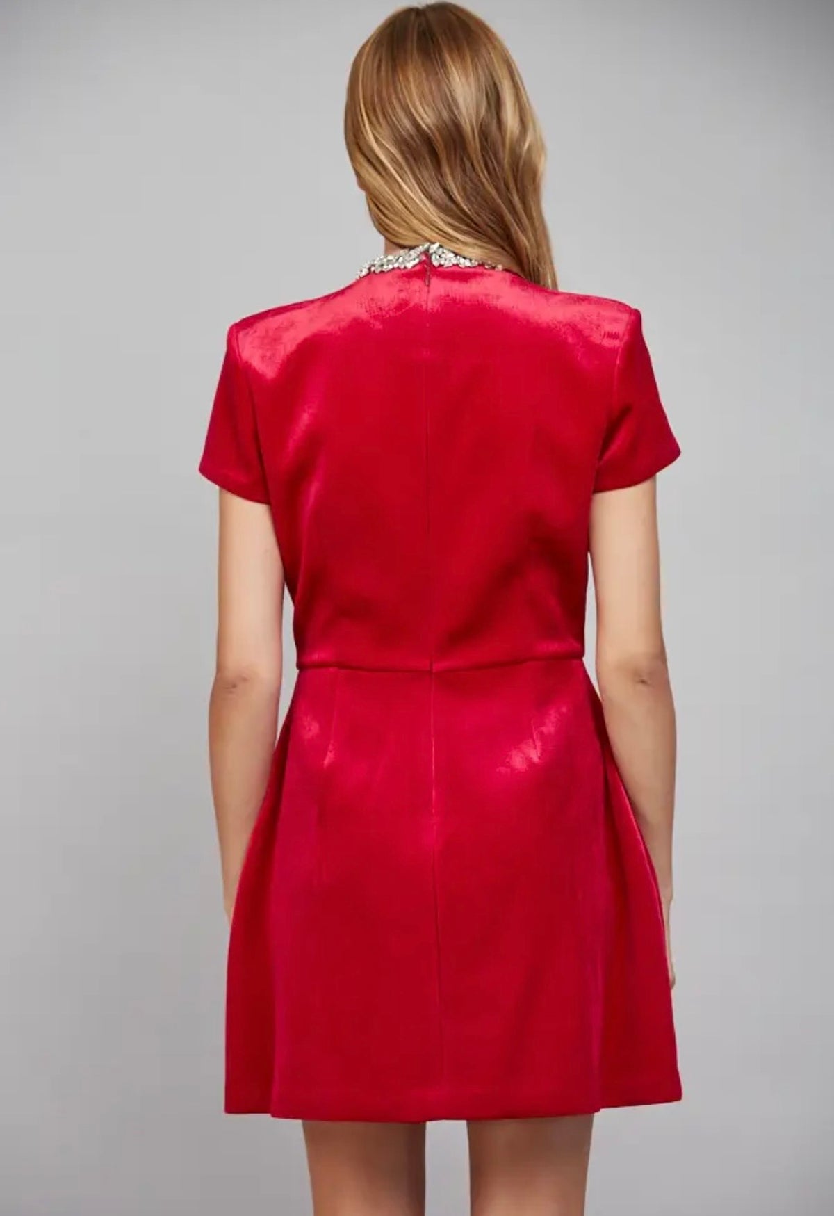 Rhinestone Velvet Mini Dress - Red