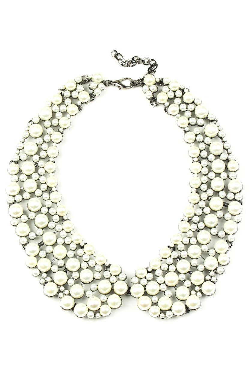 Silver Pearl Collar Necklace - Silver Pearl